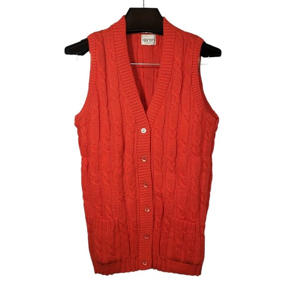 VTG 80s Cable Knit Cardigan Sweater Vest Wool Granny Mr Rogers Cottagecore Twee - Picture 1 of 4